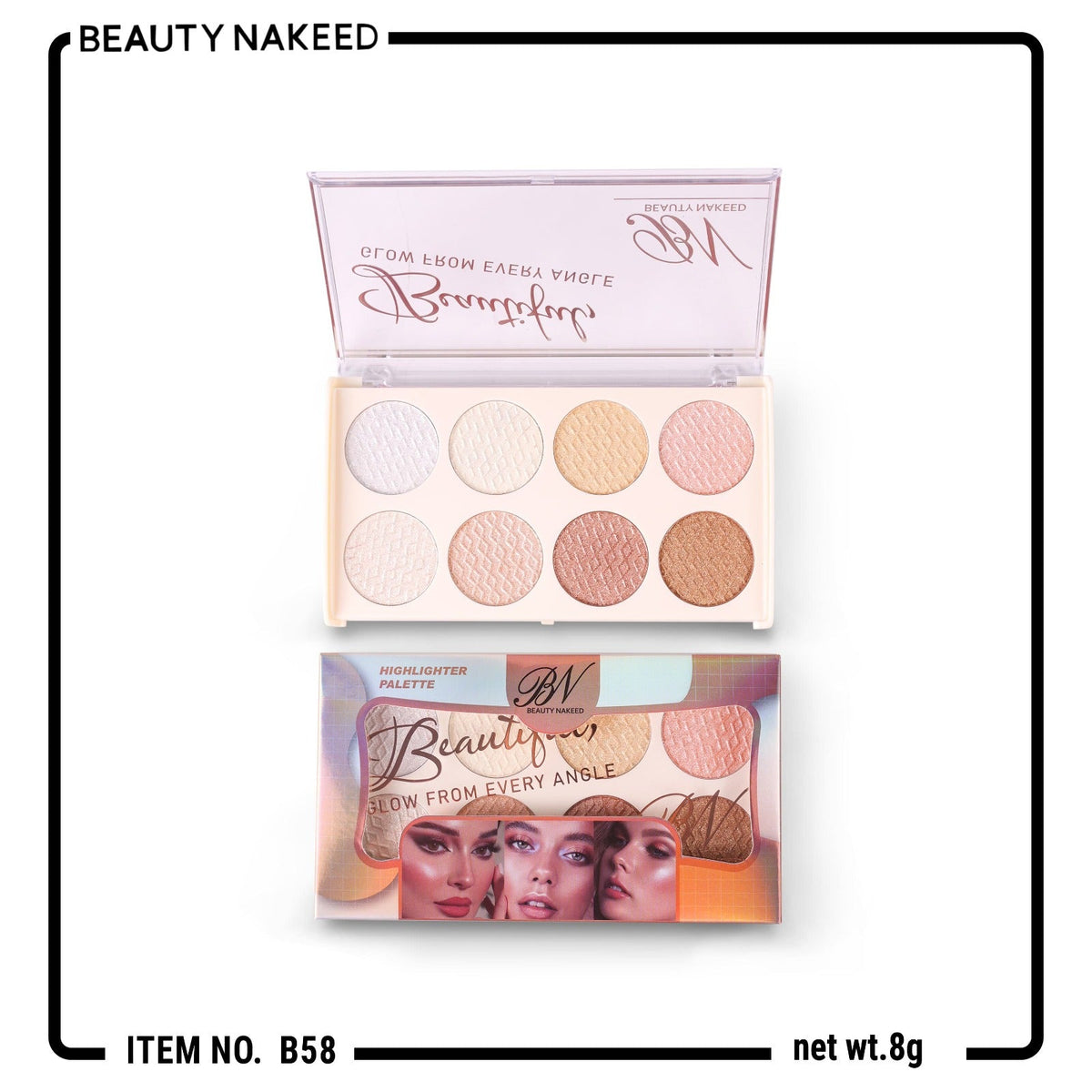 Beauty Nakeed BN Beautiful Glow From Every Angle 8in1 Highlighter Palette