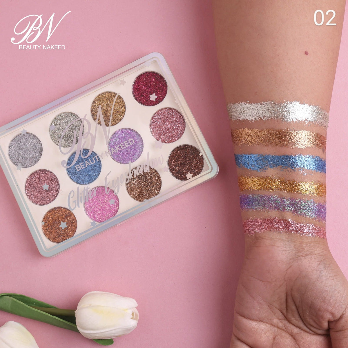 Beauty Nakeed BN 12 Shades Glitter Eyeshadow Palette