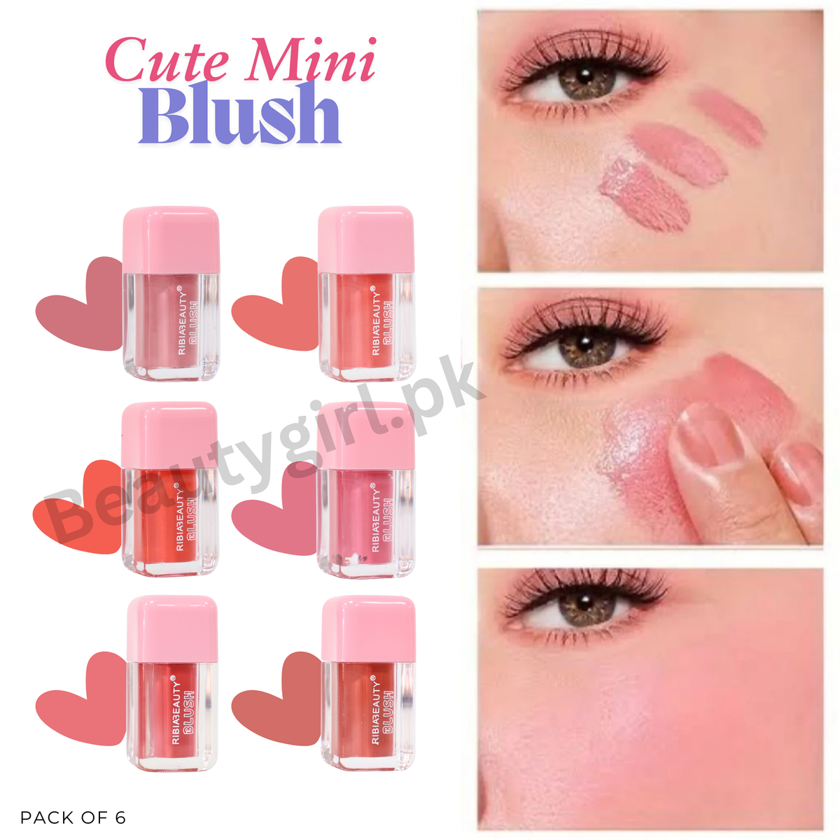 Billion Beauty Liquid Highlighter 4pcs Set + Ribia Beauty Liquid 6pcs Mini Cute Blush Set