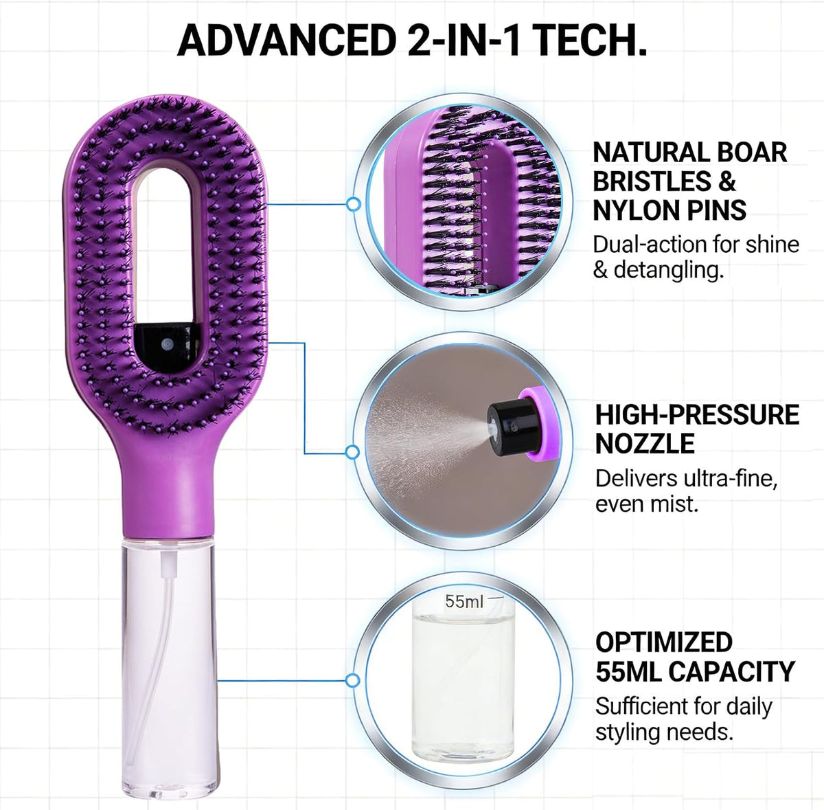 2-in-1 Misting & Detangling Hair Brush