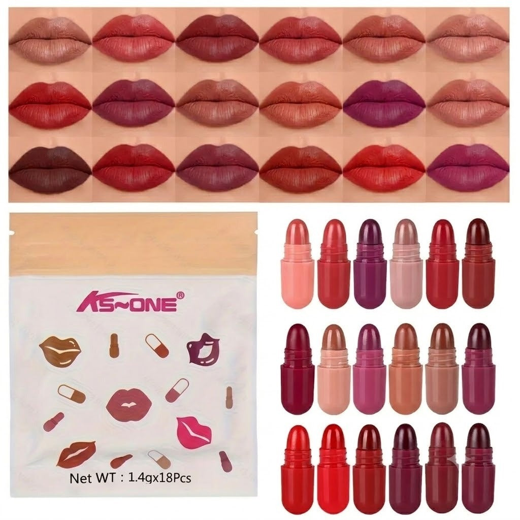 18-Color Capsule Lipstick Set – Silky Smooth Matte Finish Mini Lipstick Pods (Travel Size & Portable)