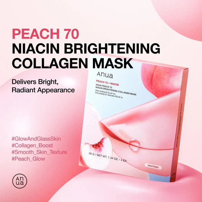 Anua Peach 70+ Niacin Brightening Collagen Mask 38g Pack of 4